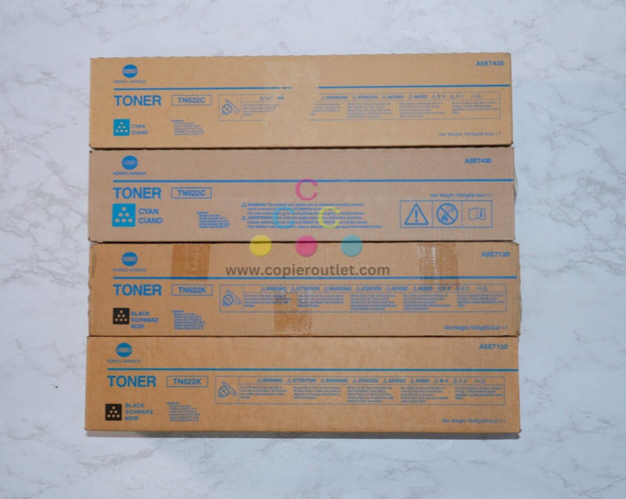 4 OEM Konica bizhub PRESS C1085,C1100 CCKK Cyan & Black Toners TN622C, TN622K
