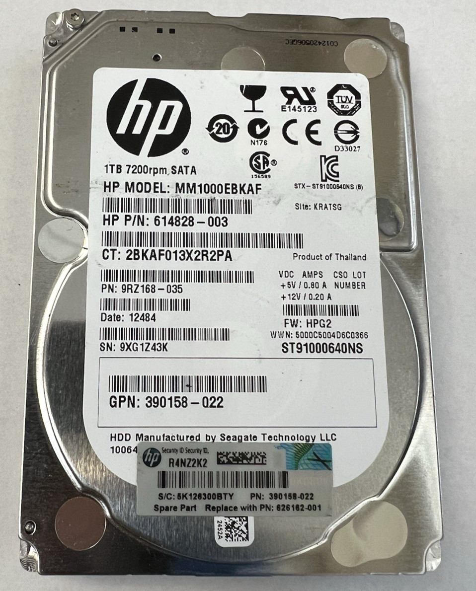 HP 1TB 2.5" 7200RPM SATA Hard Disk Drives ST91000640NS / MM1000EBKAF