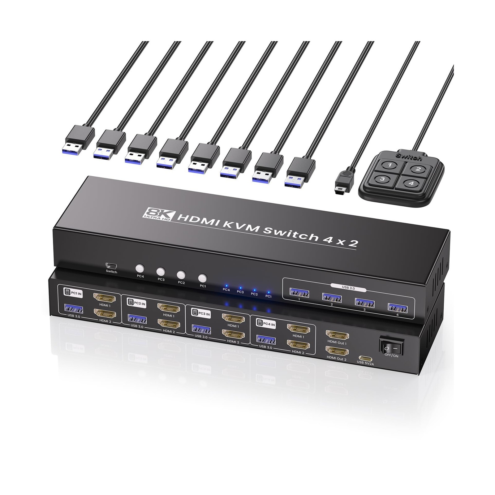 Dual Monitor HDMI KVM Switch, 8K60Hz 4K120Hz KVM Switch 2 Monitors 4 Computer...