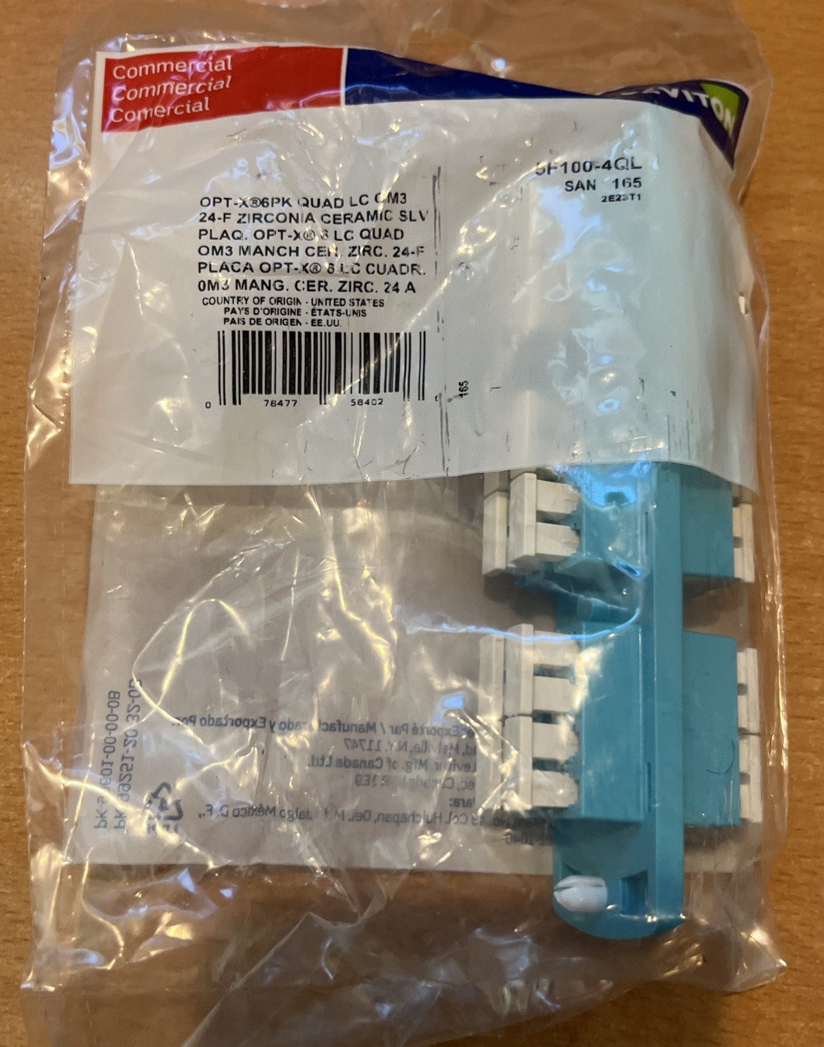 Used Leviton 5F100-4QL Quad LC 24 Fbr Aqua SDX Precision Molded Adapter Plate