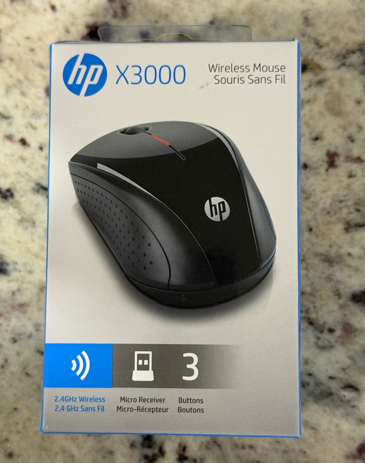 HP X3000 Wireless Optical Mouse Black 1200 DPI 3-Button USB Receiver H2C22AA