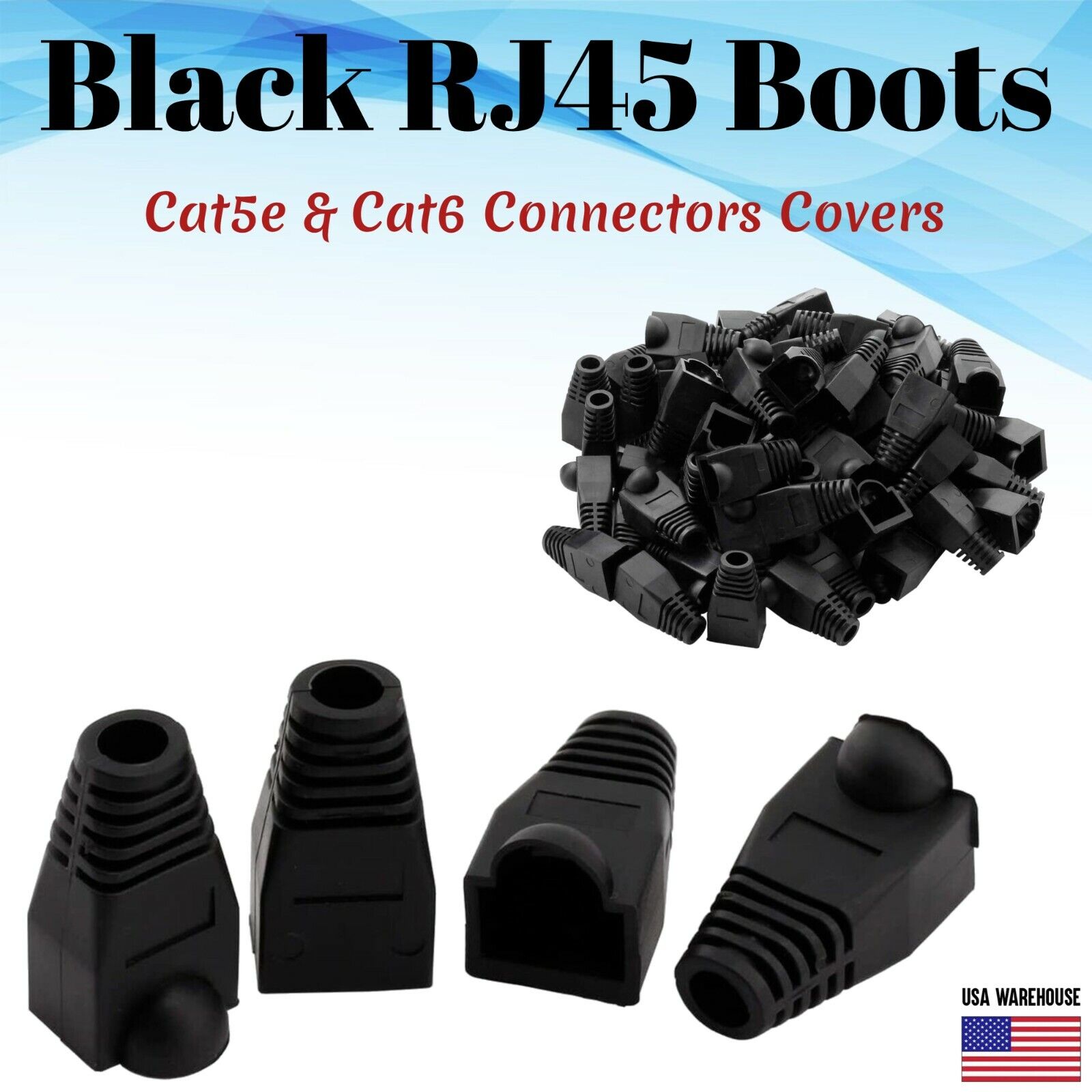 Cat5e Cat5 Cat6 RJ45 Boot End Cap Black Connector Modular Head Plug Cable Lot