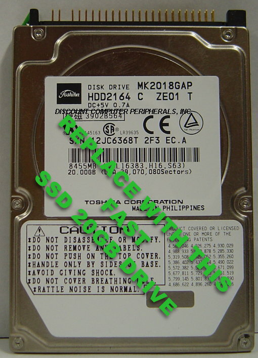20GB Fast SSD Replace Worn Out MK2018GAP with this 2.5" 44 PIN IDE SSD Drive