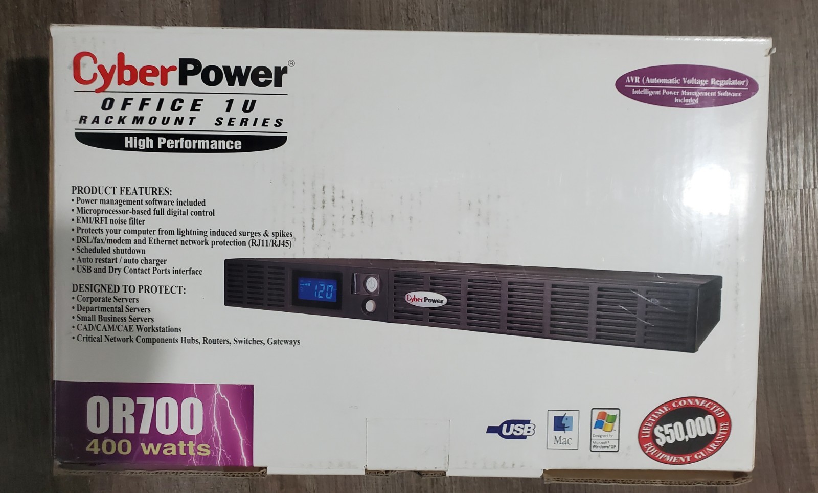 CyberPower Office 1U Rackmount Series AVR, OR700LCDRM1U, 700VA/400W, 6 Outlets