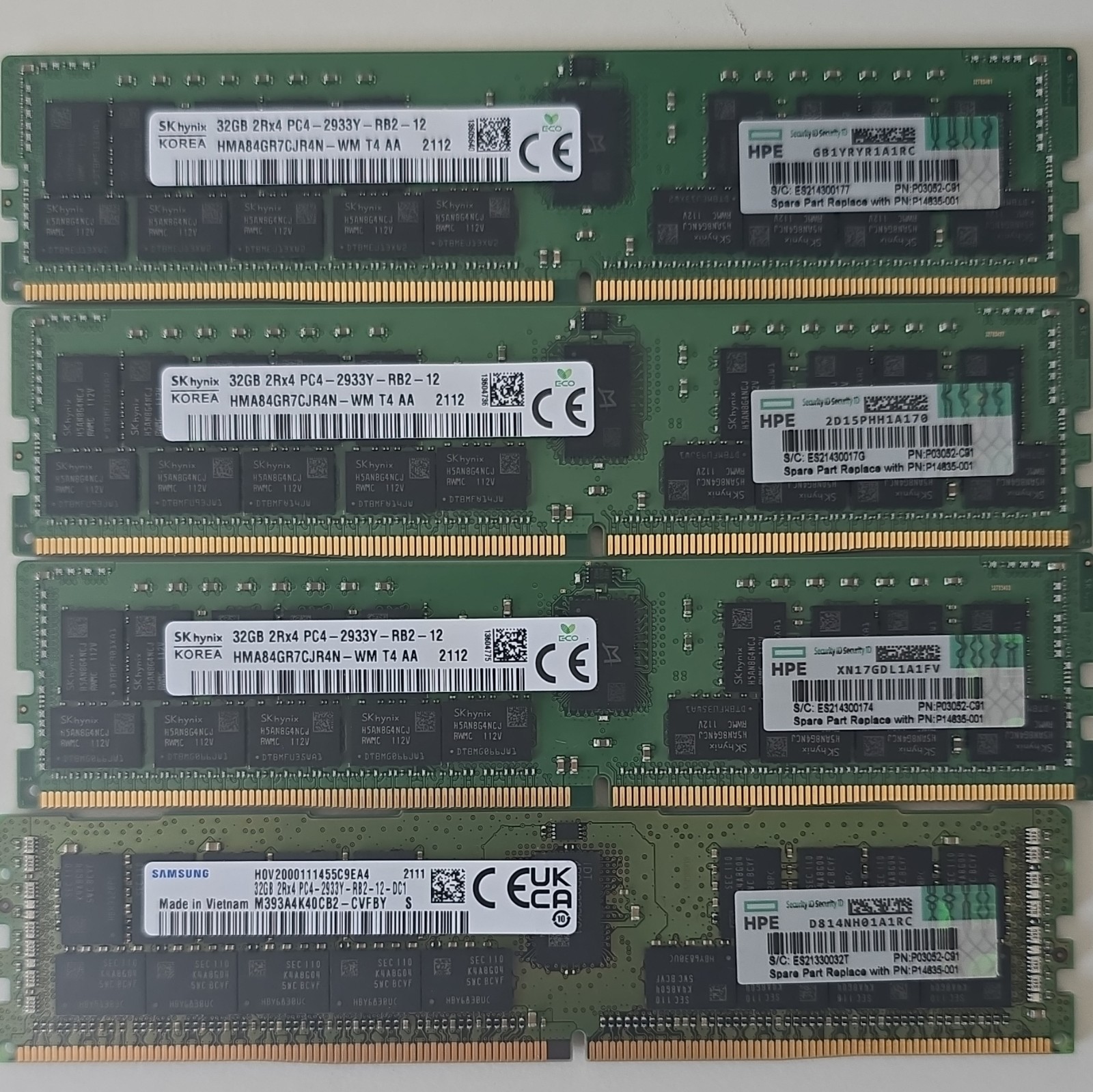128GB (4x32GB) DDR4 PC4-2933Y RDIMM Kit — Mixed SK hynix/Samsung