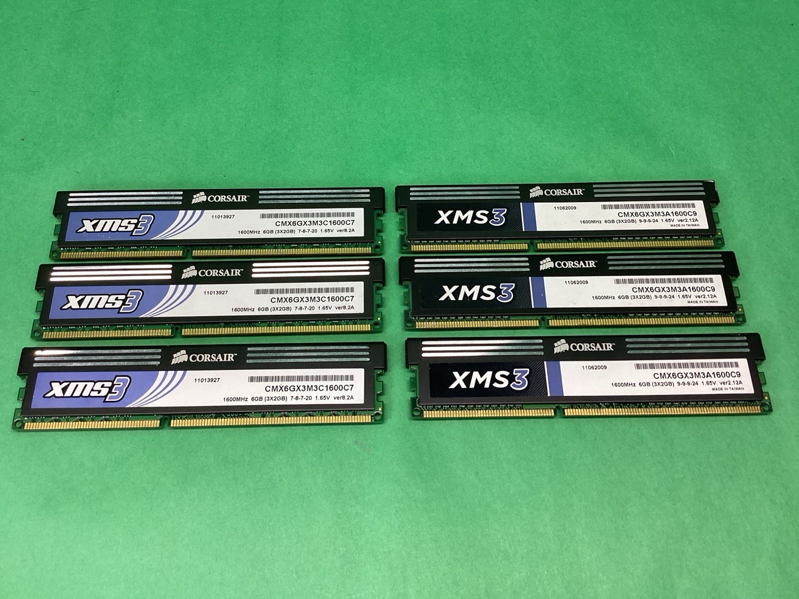 12GB Corsair DDR3 XMS3 - 3 of CMX6GX3M3A1600C9 + 3 of CMX6GX3M3C1600C7 UNTESTED