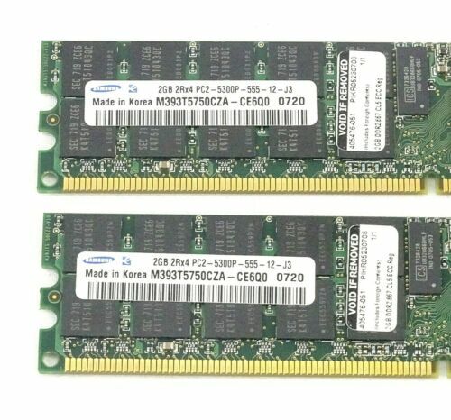 Lot of 2 Samsung 2GB 2Rx4 PC2-5300P-555-12-J3 M393T5750CZA-CE6Q0 0720