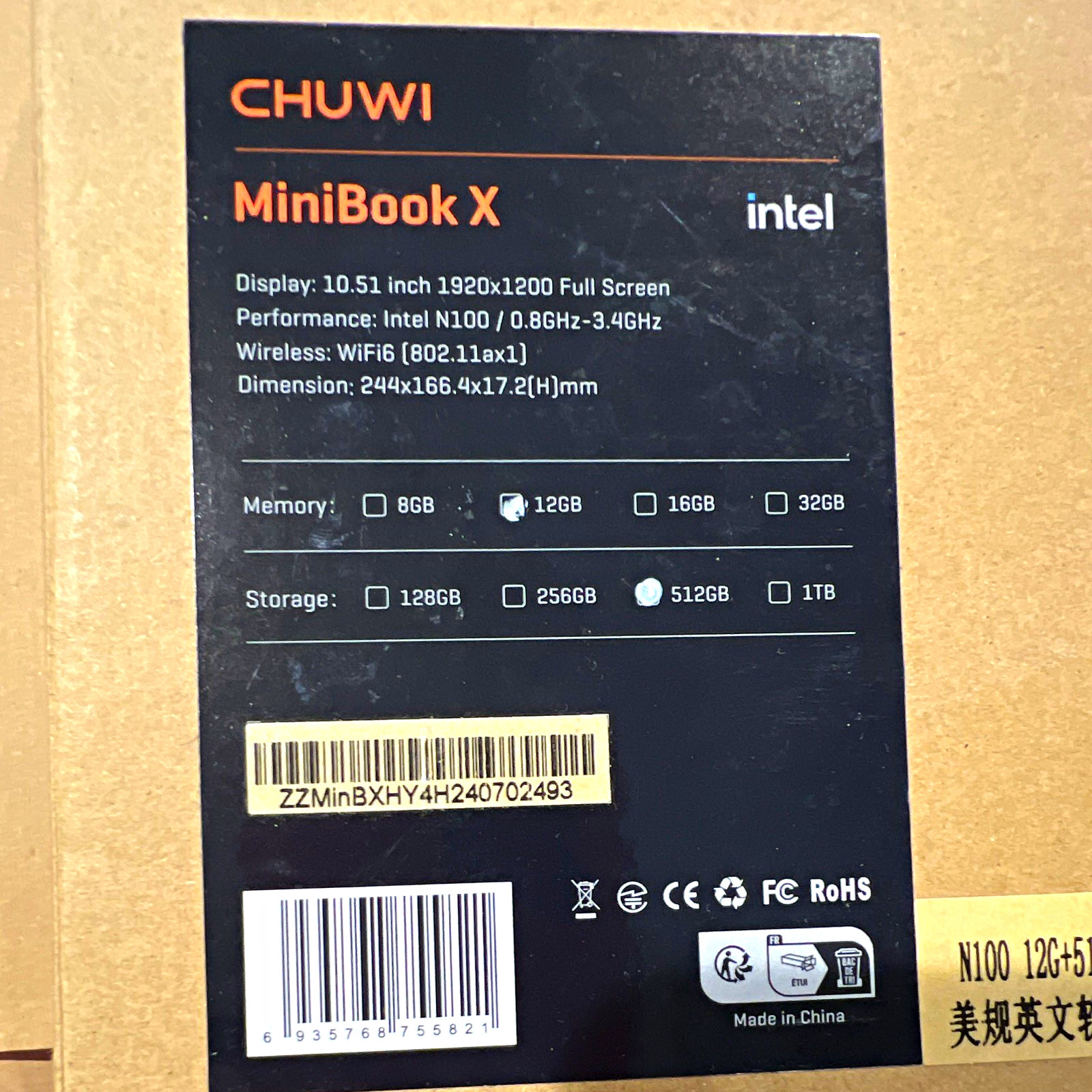 CHUWI MiniBook X 10.51" Intel N100 12GB RAM 512GB SSD Win 11 Gray Webcam