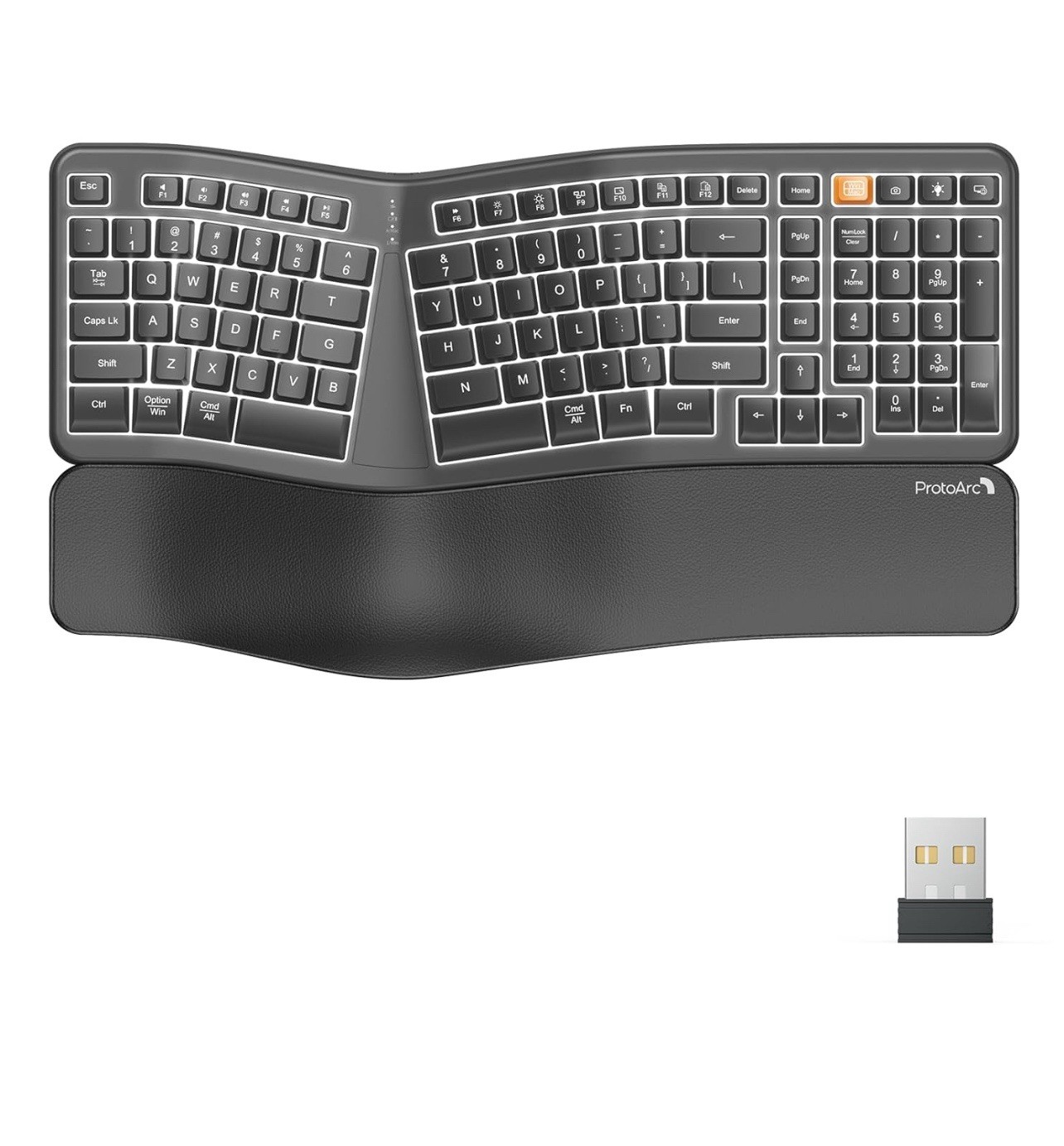 ProtoArc Backlit Wireless Ergonomic Keyboard, EK03 2.4GHz Ergonomic Windows/Mac