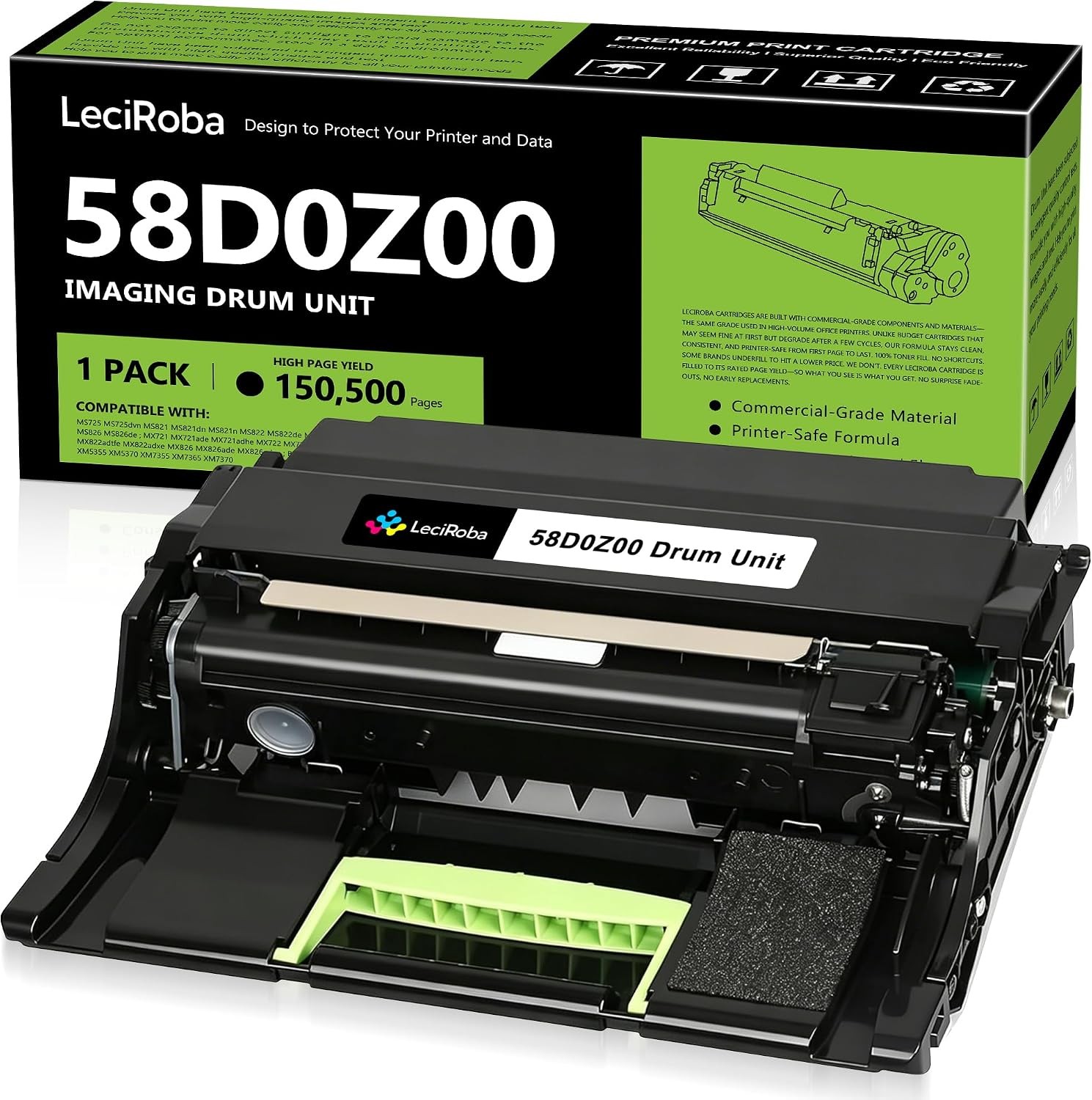 Compatible w/ Lexmark 58D0Z00 Black Imaging Drum Unit MS725 MS821 MX722 MX822