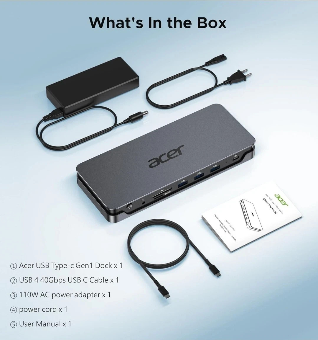 Acer Premium 13-in-1 Docking Station w/ 110W PS & Triple Monitor Support ODK370