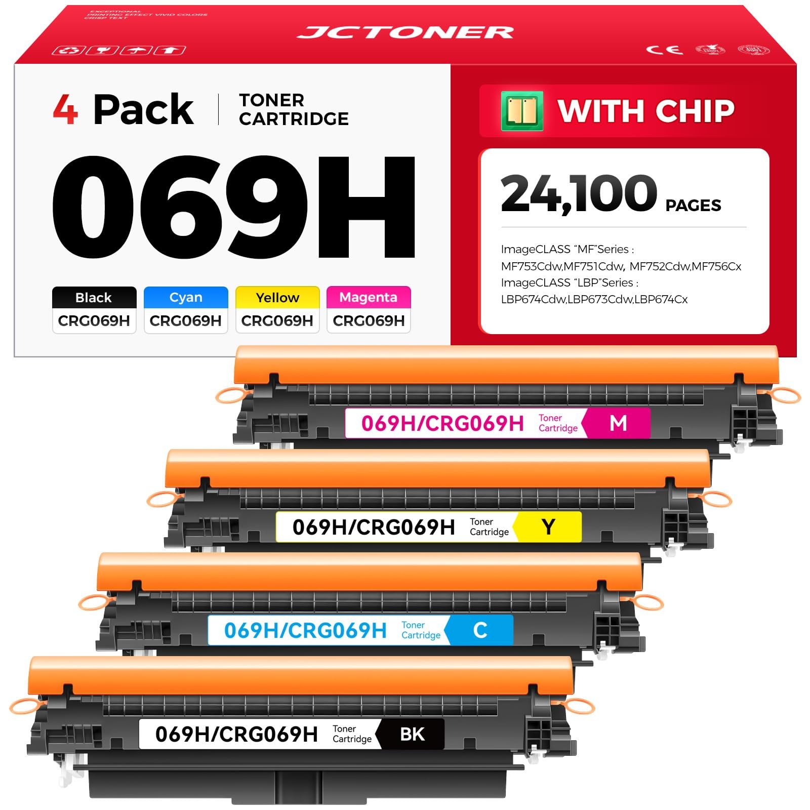 069H Toner 4-Pack High Capacity for Canon MF753Cdw MF751Cdw LBP674Cdw - 4 Color