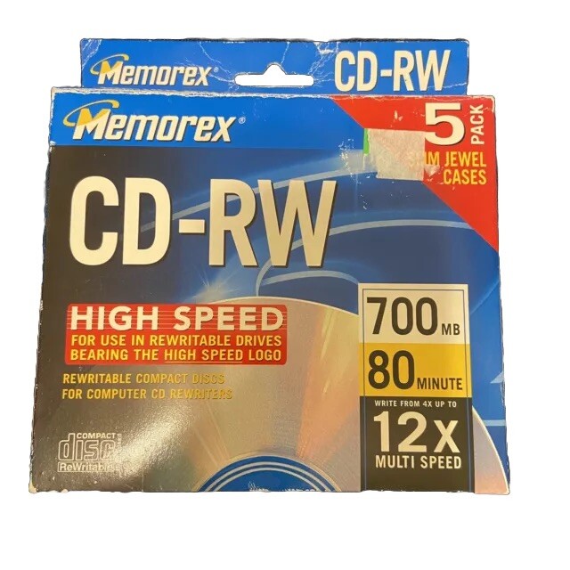 Memorex 5 Pack High Speed 12x CD-RW Blank Media 700MB 80min NIB Sealed
