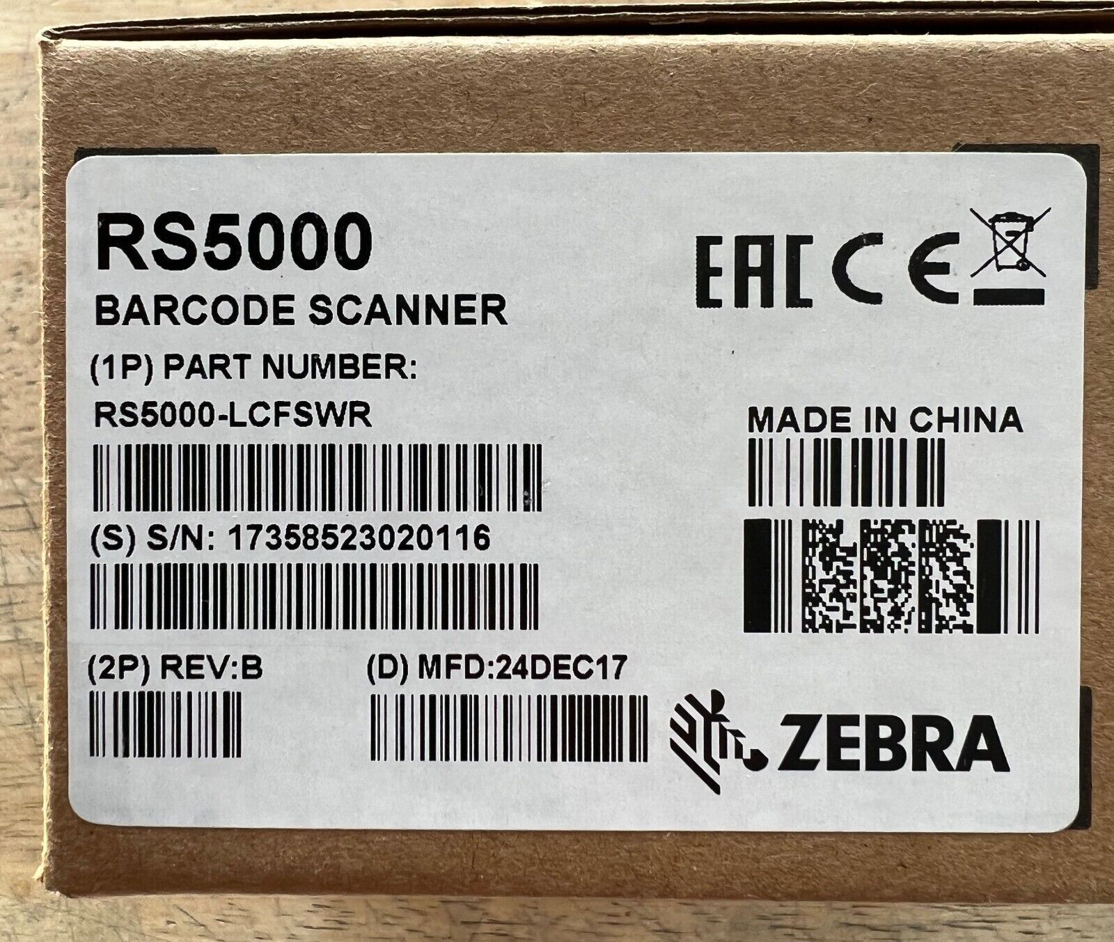 Genuine Zebra Symbol RS5000 RS5000-LCFSWR Corded Ring Barcode Scanner WT6000