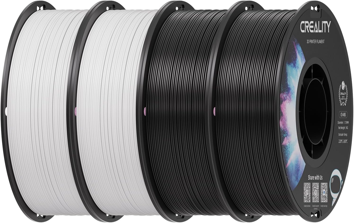 ABS Filament 1.75Mm Bundle, Black & White, 4-Pack (4 Kg)