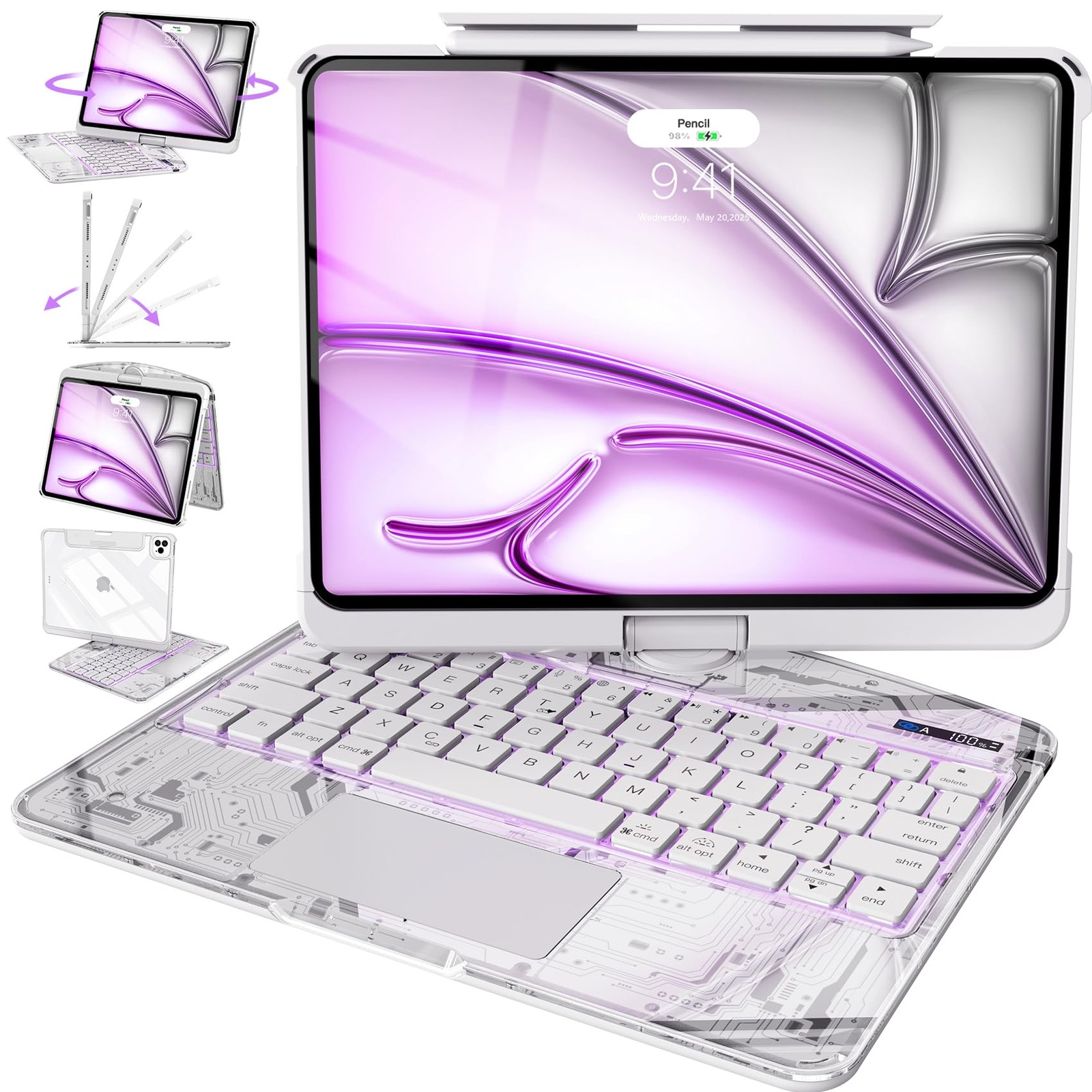 Intermerge Transparent Case with Keyboard for iPad Air 11"(M4/ M3/ M2, 2026/2...