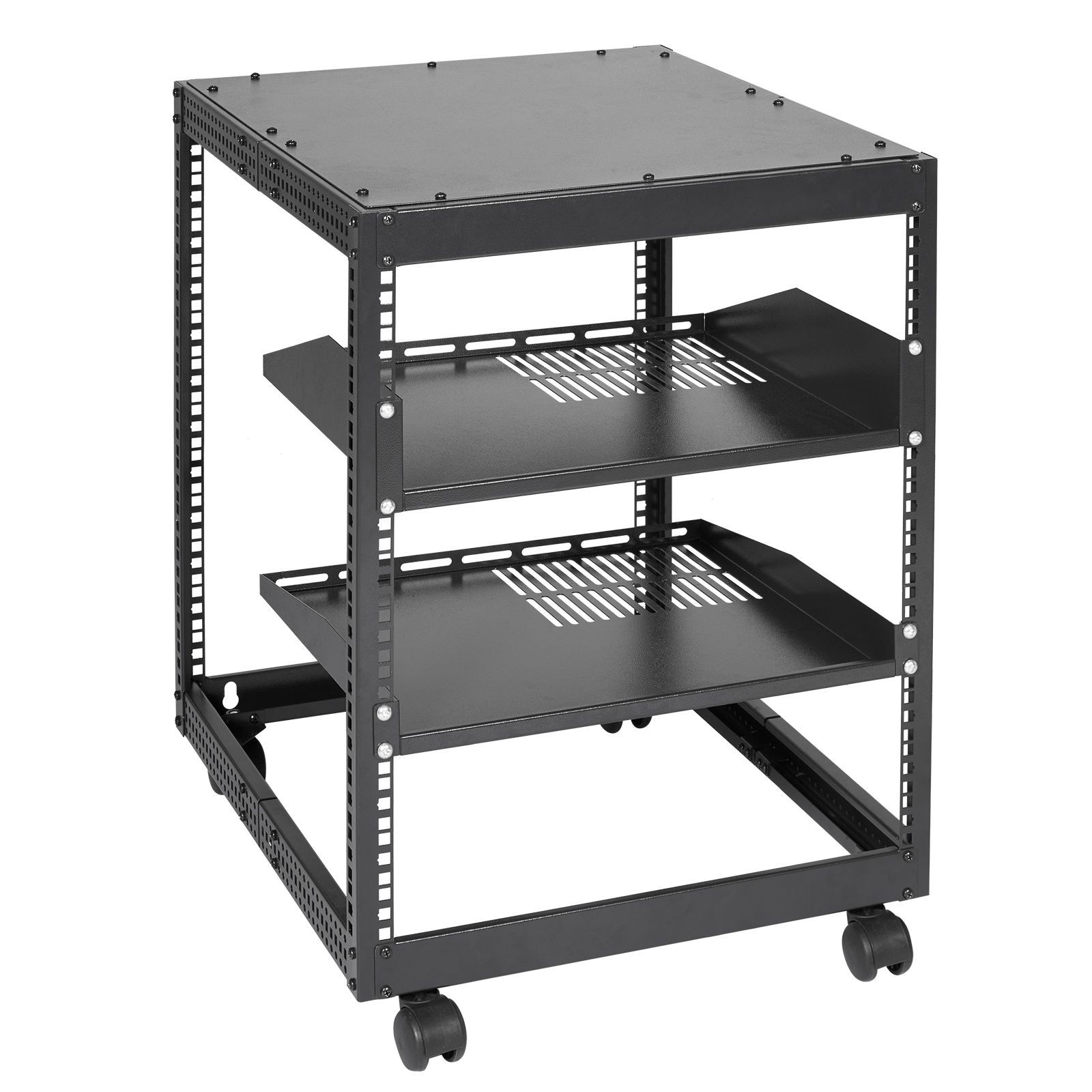 12U Open Frame Server Rack 23-40 in Adjustable Depth 4 Post AV Casters Free