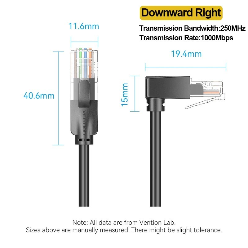 Vention 90 Degree CAT6 Ethernet Cable UTP 1000Mbps 250MHz RJ45 LAN Cord