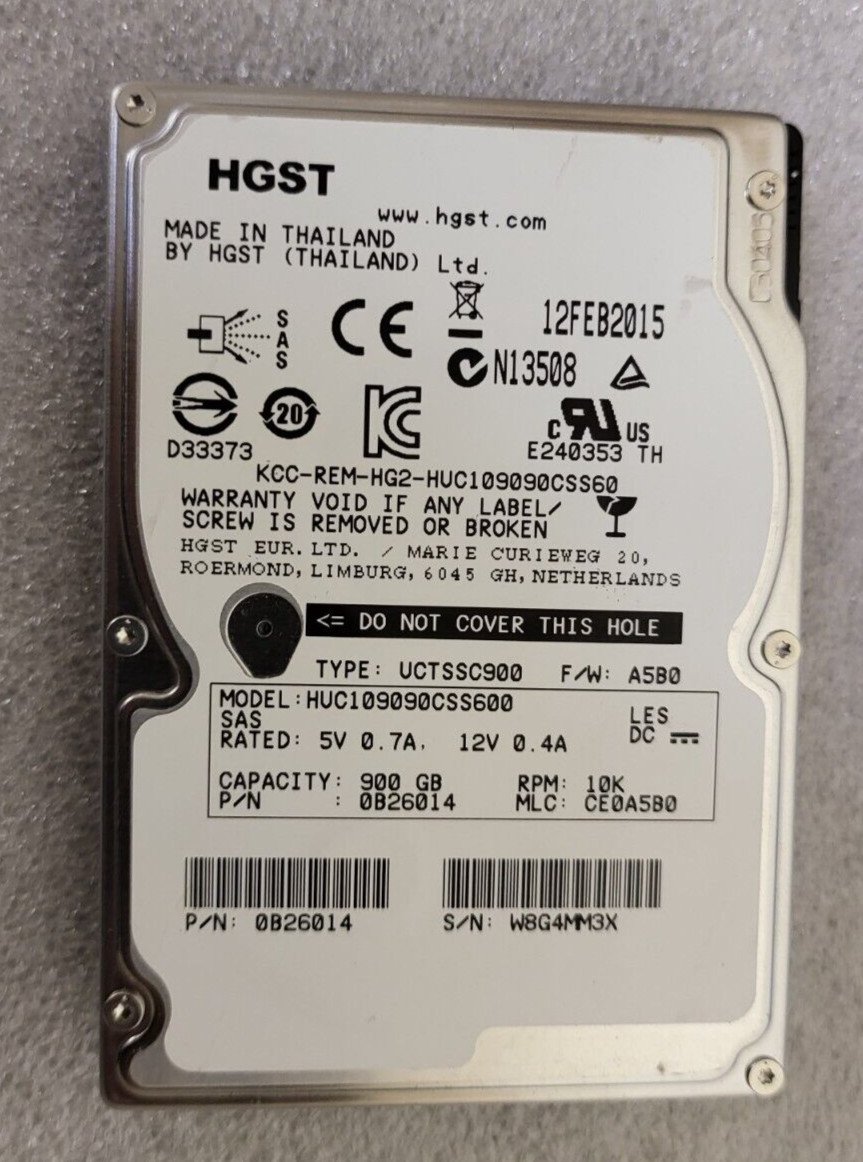 Hitachi HGST 900GB 10K 2.5" 6Gbs SAS Hard Drive HUC109090CSS600 Server Dell HP