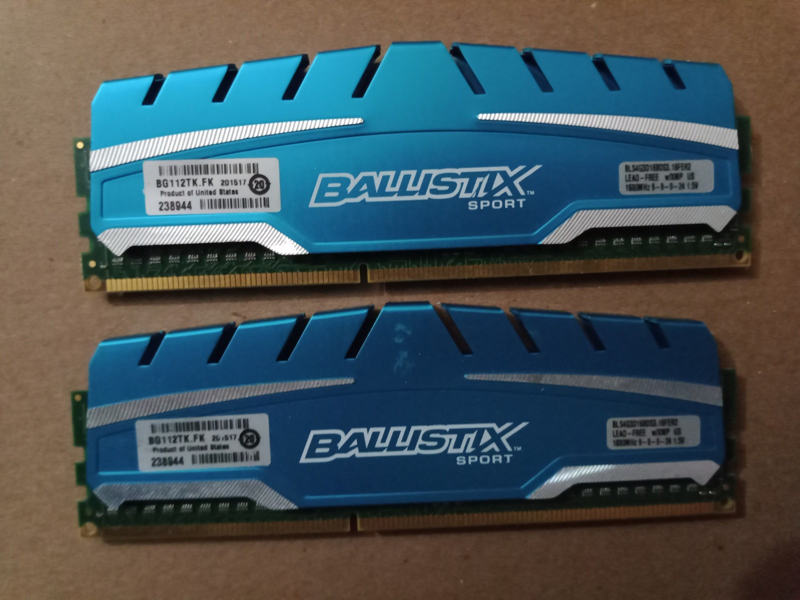 Qty. 3; Crucial Ballistix Sport 4GB PC3-12800 Desktop RAM;  (3x4GB) Total 12gb