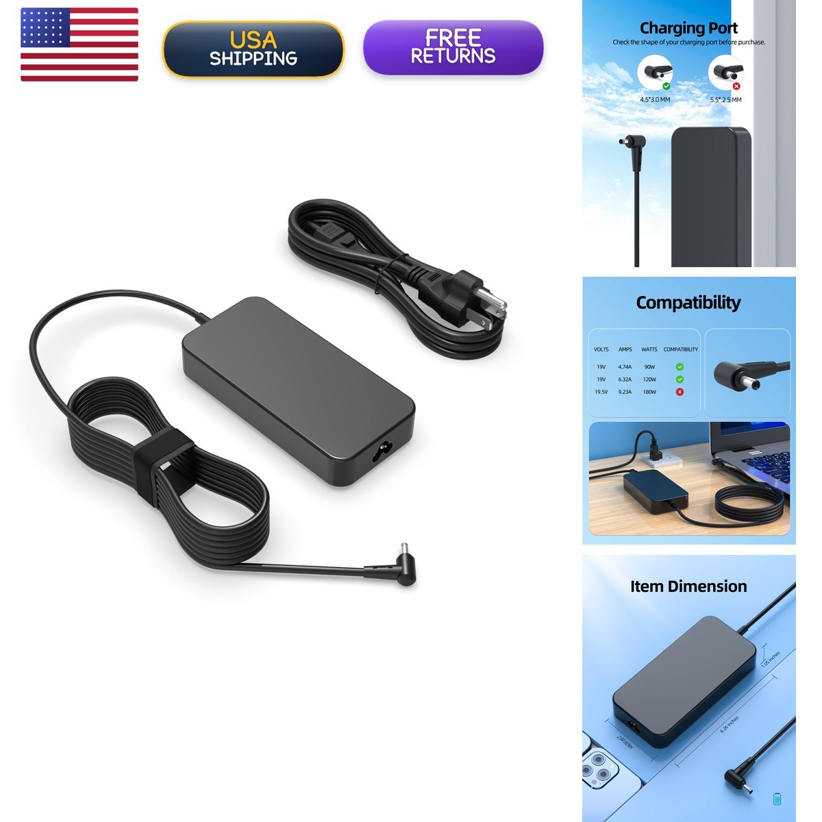 Superer 120W AC Charger Power Supply Adapter Cord Fit for Asus Zenbook Pro