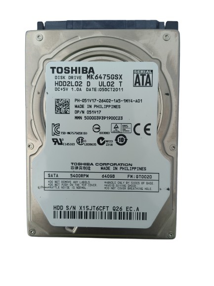Toshiba 640GB 2.5" SATA Laptop Hard Drive MK6475GSX HDD – Tested, Clean &...