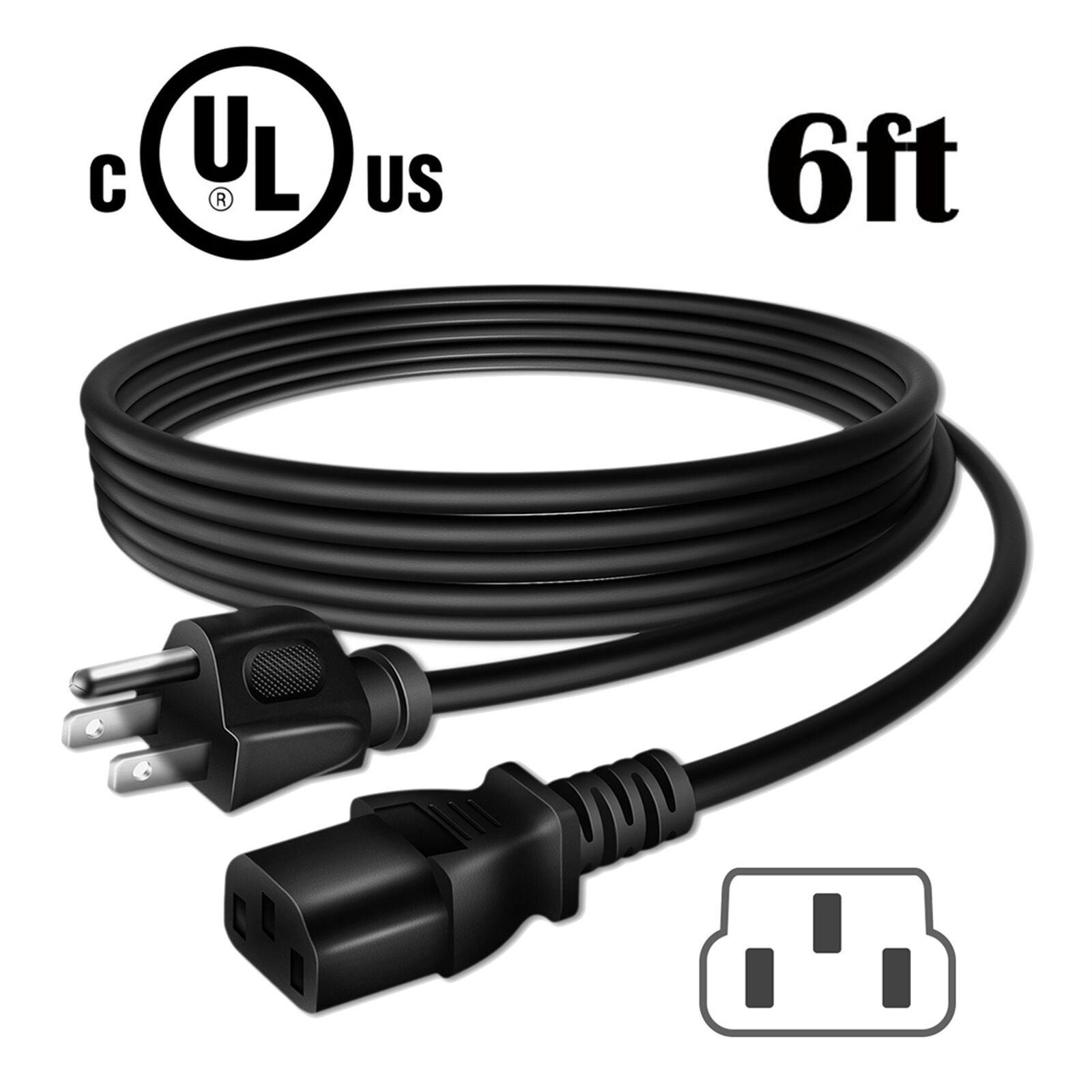 UL 6ft AC Cord For BenQ HT2150ST 1080P 3D HD Short Throw Home Theater Projector