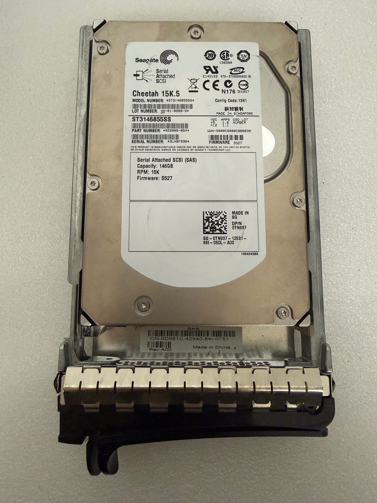 Seagate Cheetah 15K.5 146GB 15K SAS HDD ST3146855SS Dell Caddy 0TN937