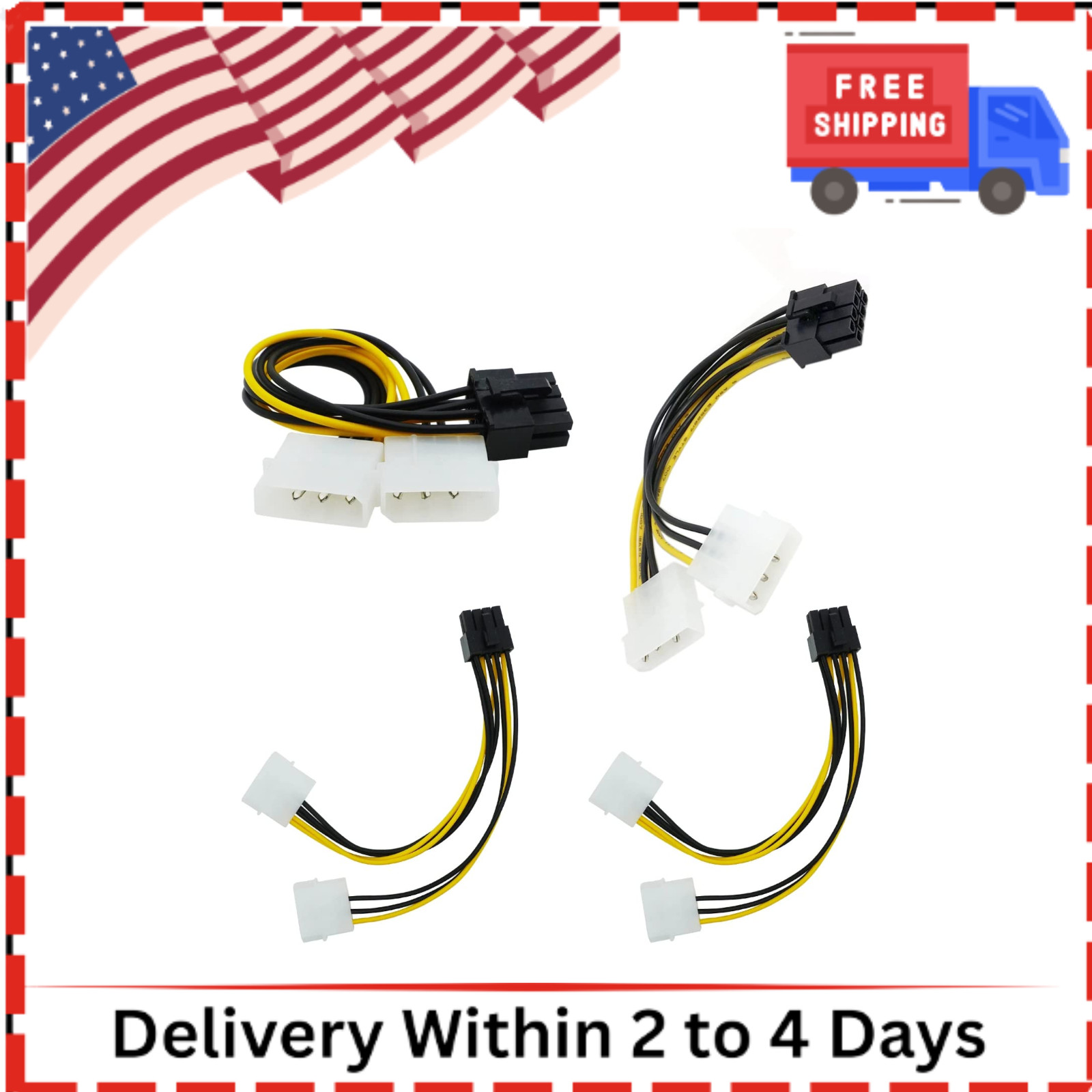 4 Pack 8-Pin PciE to Molex Dual 4-Pin Graphic Video Card Power Cord Y Splitte...