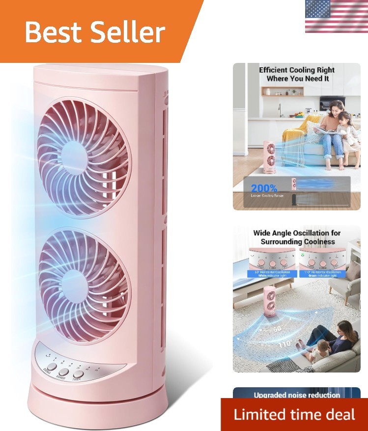 Ultra-Quiet Tower Fan - 25dB Oscillating Cooling Fan for Bedroom & Office, Pink
