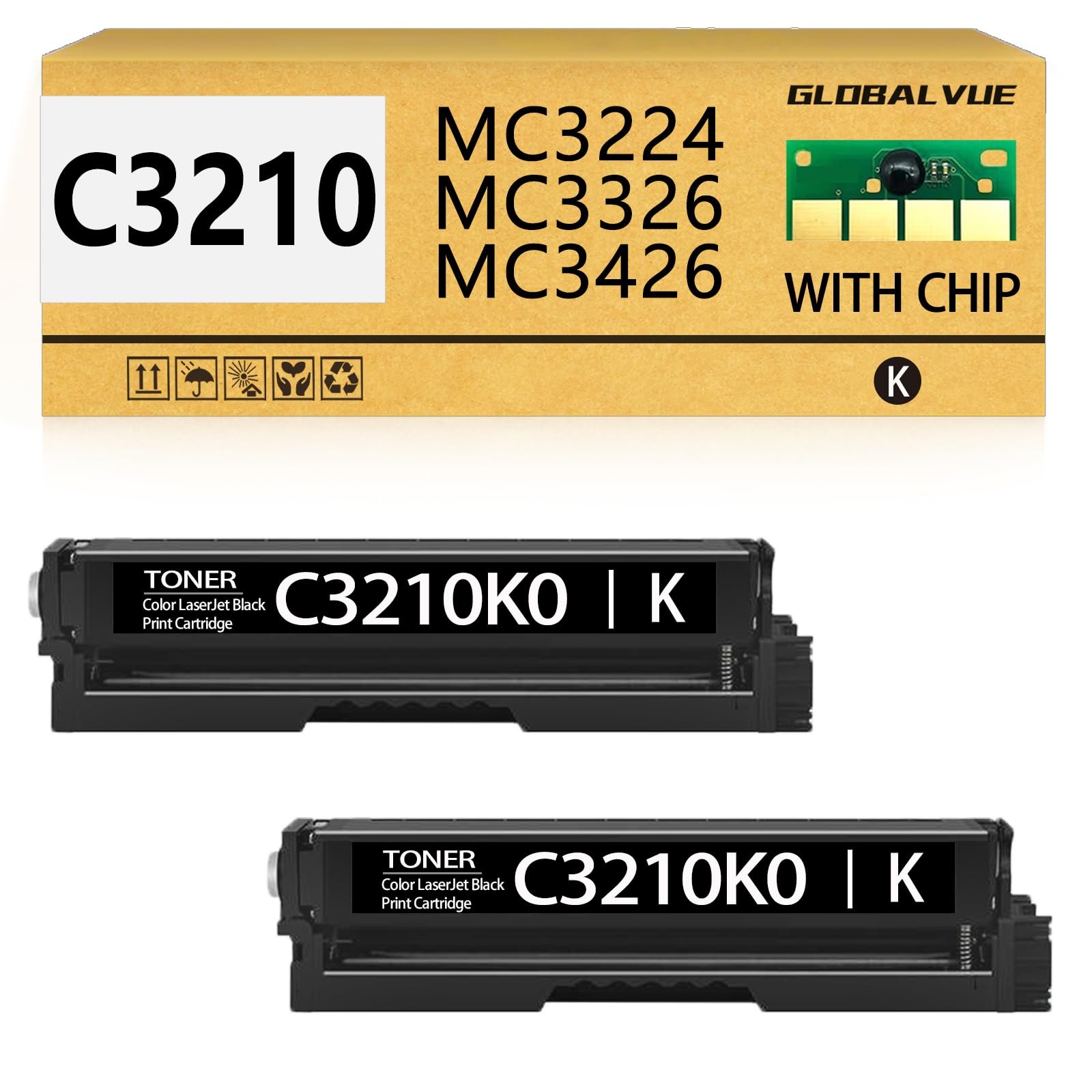 GLOBALVUE C3210K0 Black Toner Cartridges 2-Pack Compatible For Lexmark MC3224