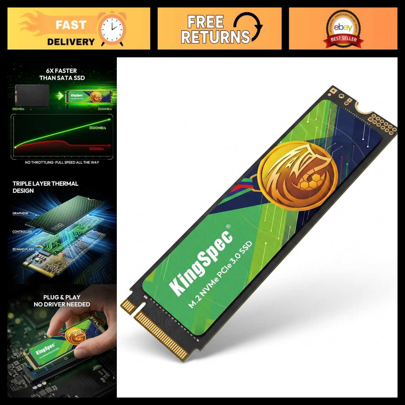 512GB M.2 NVMe Gen3 SSD 2280 - High-Speed 3500MB/s Read for Laptop PC Upgrade