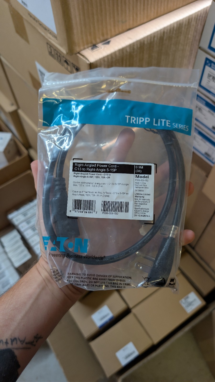 Tripp Lite Right Angled Power Cord C13 To Right Angle 5-15P 3ft