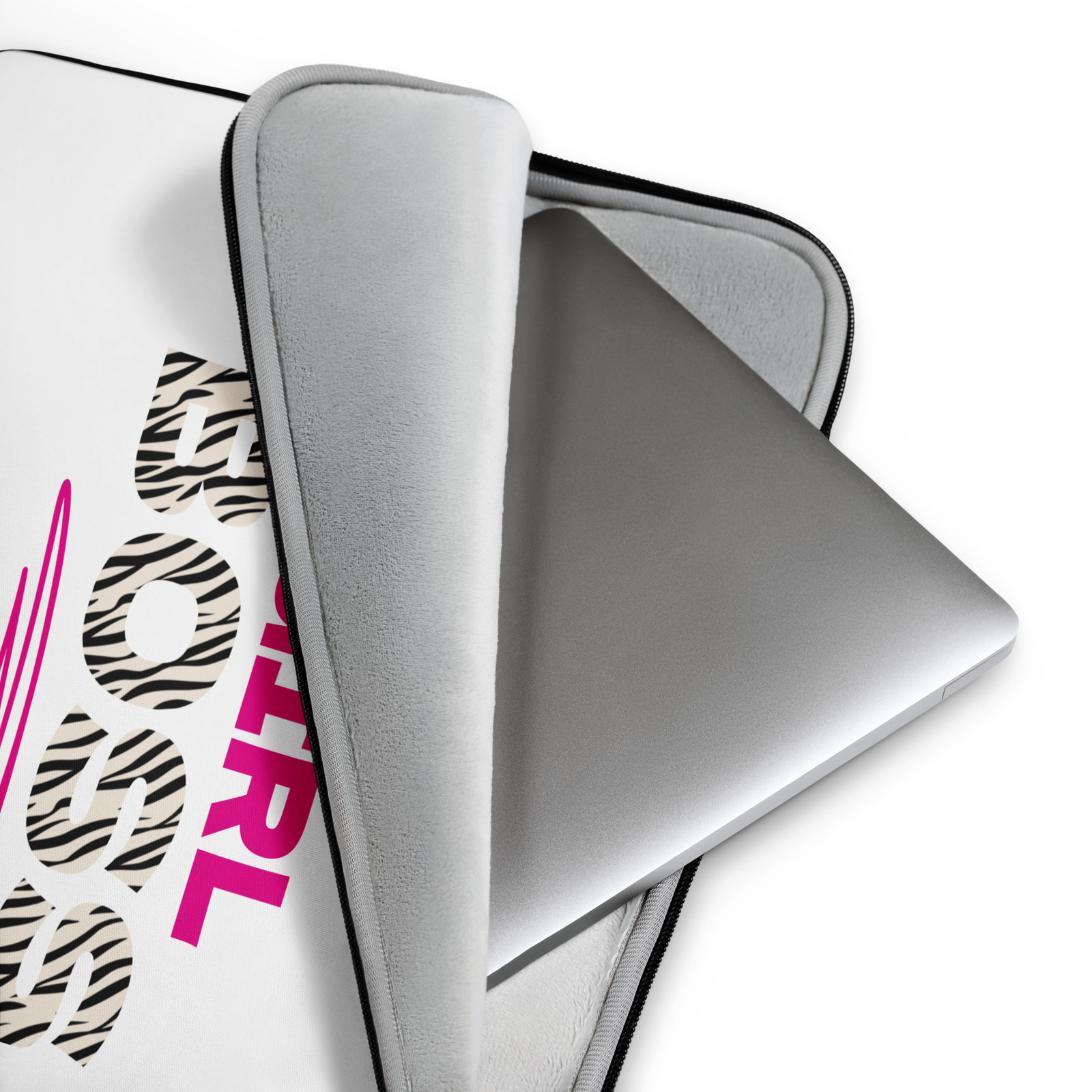 Laptop bag case 13in 15 in "Girl boss" print zebra pink office themed 