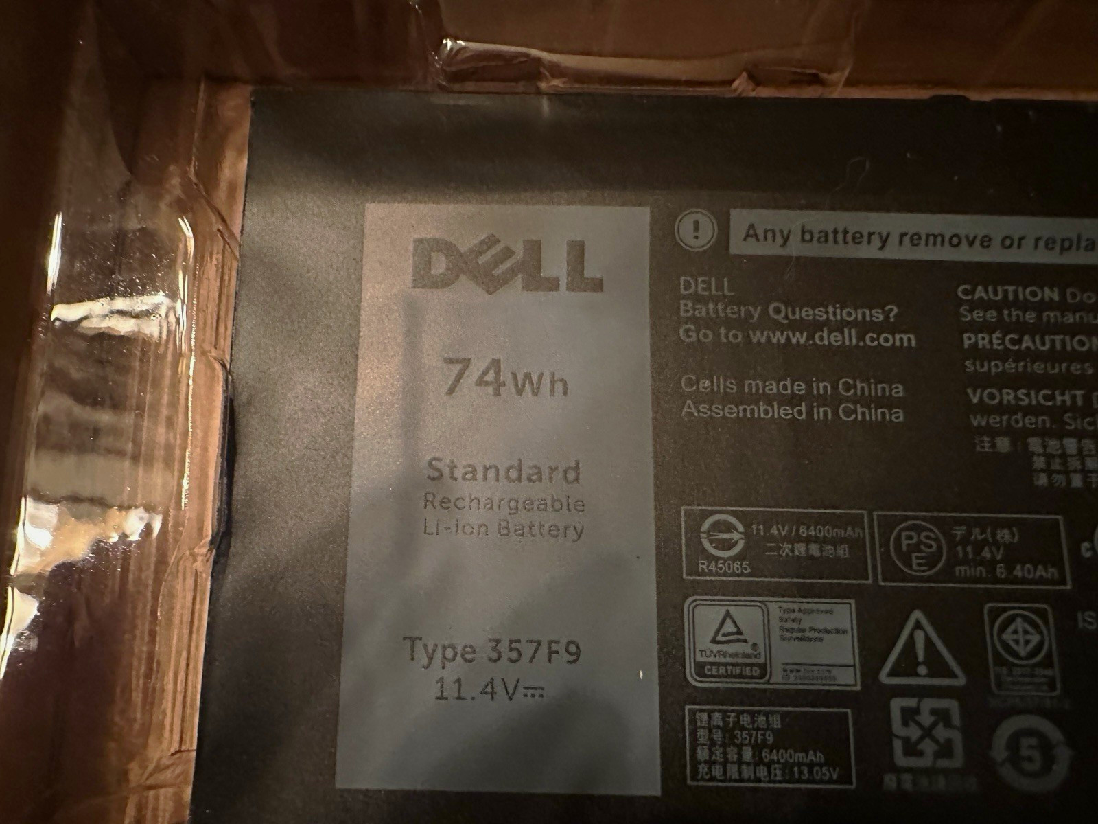 Genuine Dell 357F9 74Wh 11.4V Laptop Battery OEM New Unused 6400mAh