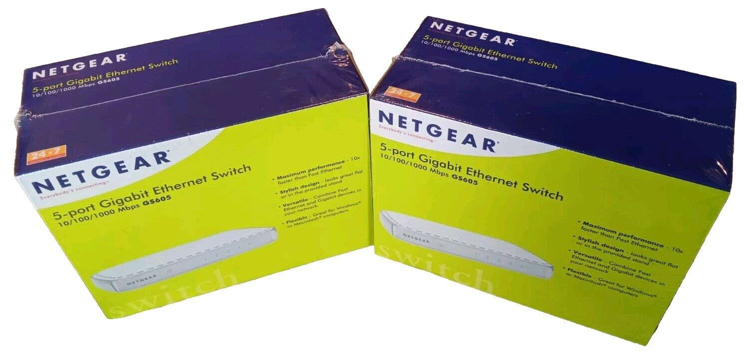 NETGEAR 5-Port Gigabit Ethernet Switch 10/100/1000 Mbps GS605, NIB