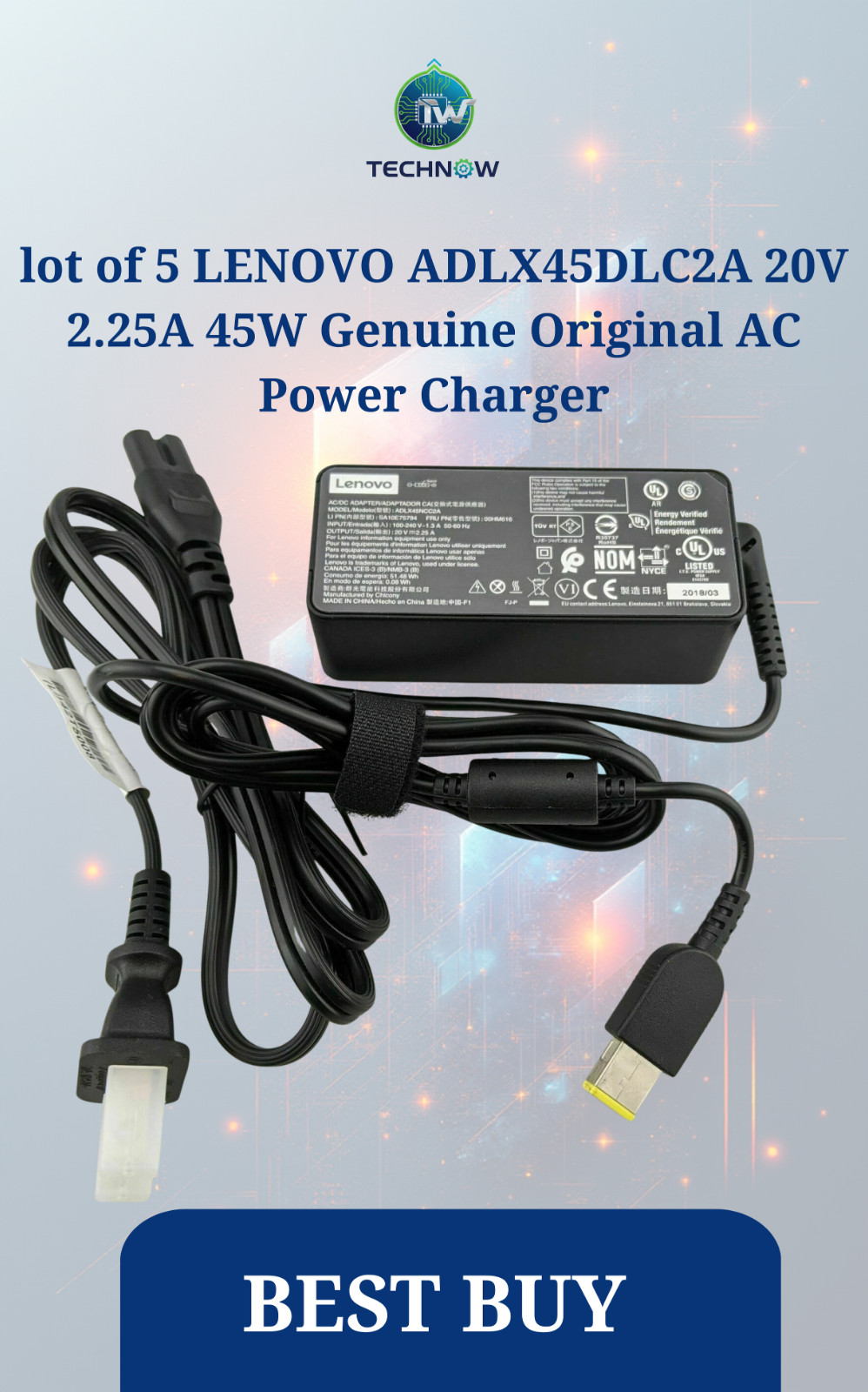 lot of 5 LENOVO ADLX45DLC2A 20V 2.25A 45W Genuine Original AC Power Charger