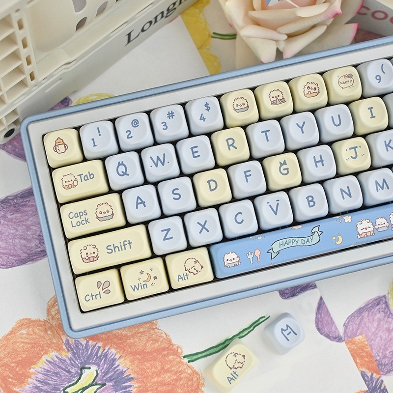 Cute Pastel Cat Keycaps 144 Keys MOA Profile for MX Mechanical Keyboard