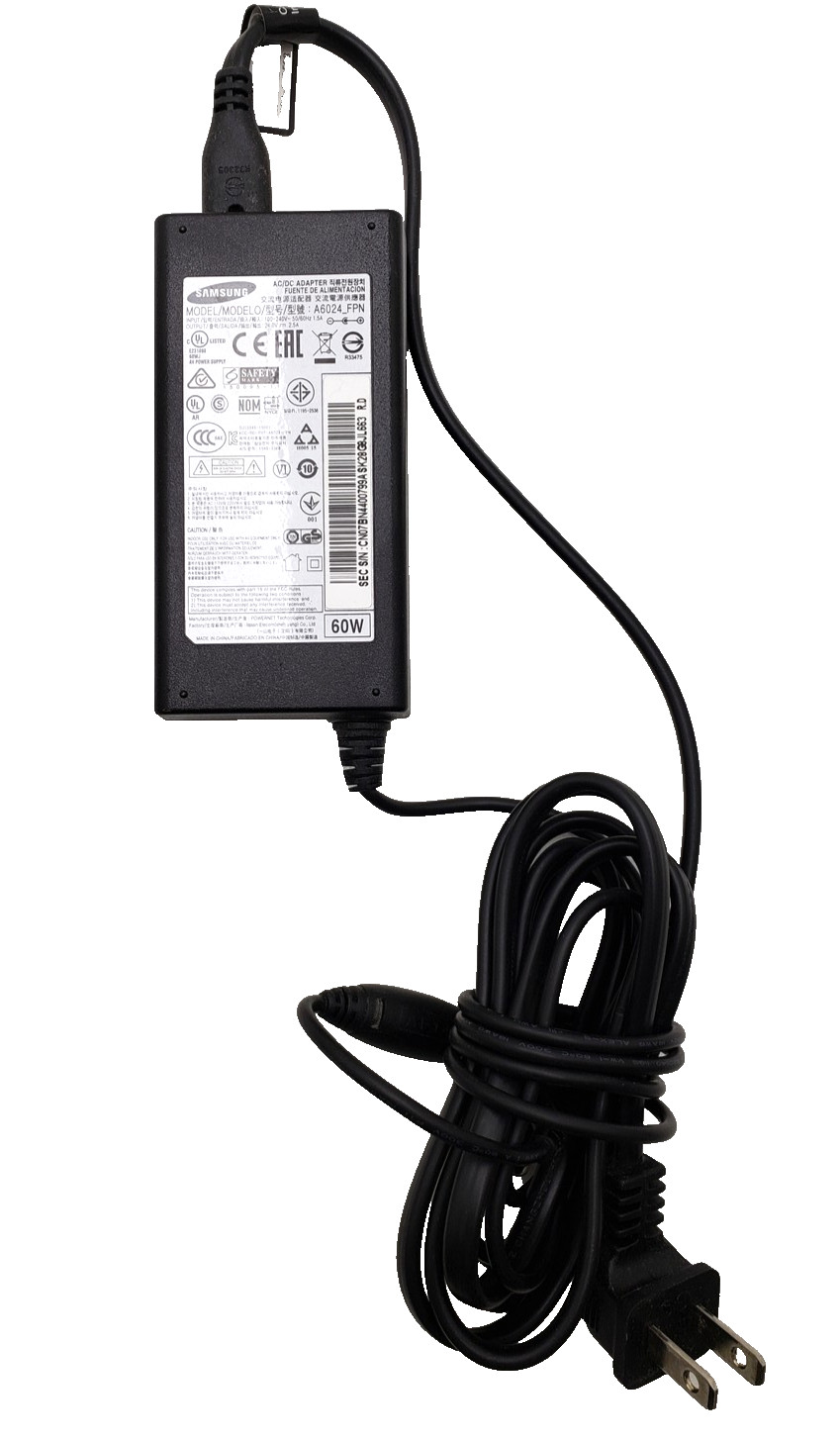 Samsung Model: A6024-FPN AC/DC Adapter 60W 24V 2.5A W/ Power Cord Tested