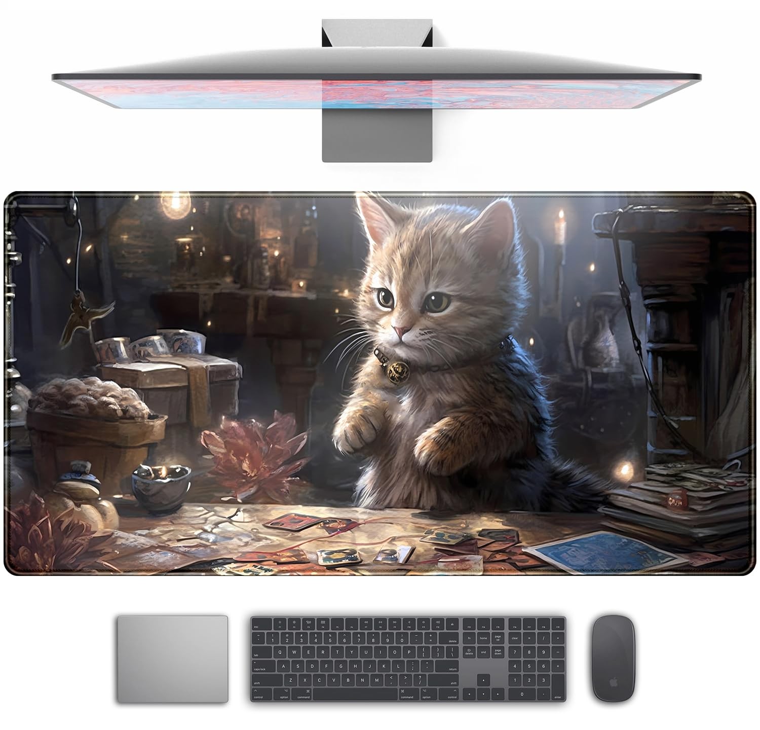 Lotus Cat XL Extended Large Gaming Pad - Black Mystical Zone Gaming Desk Mat ...
