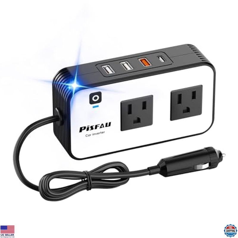 PiSFAU 200W DC 12V to 110V AC Inverter - Car Adapter with 20W USB-C & Dual USB