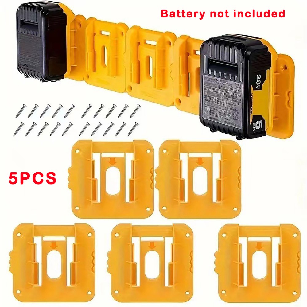 5-Pack Wall-Mounted Battery Bracket with Screws Fits Dewalt 14.4-18V/20V Battery