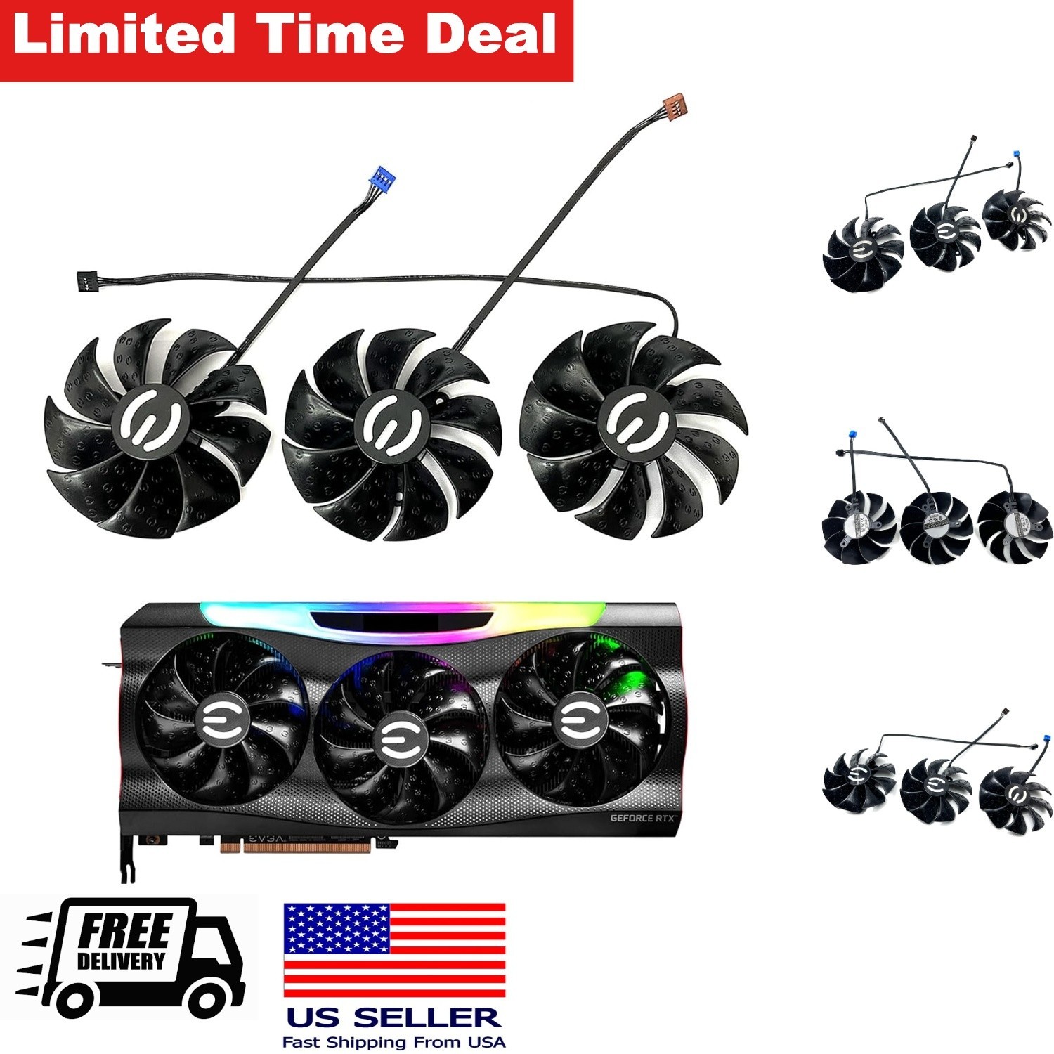 Replacement Graphics Card Cooler Fan 87mm for RTX 3070 3080 3090 Black