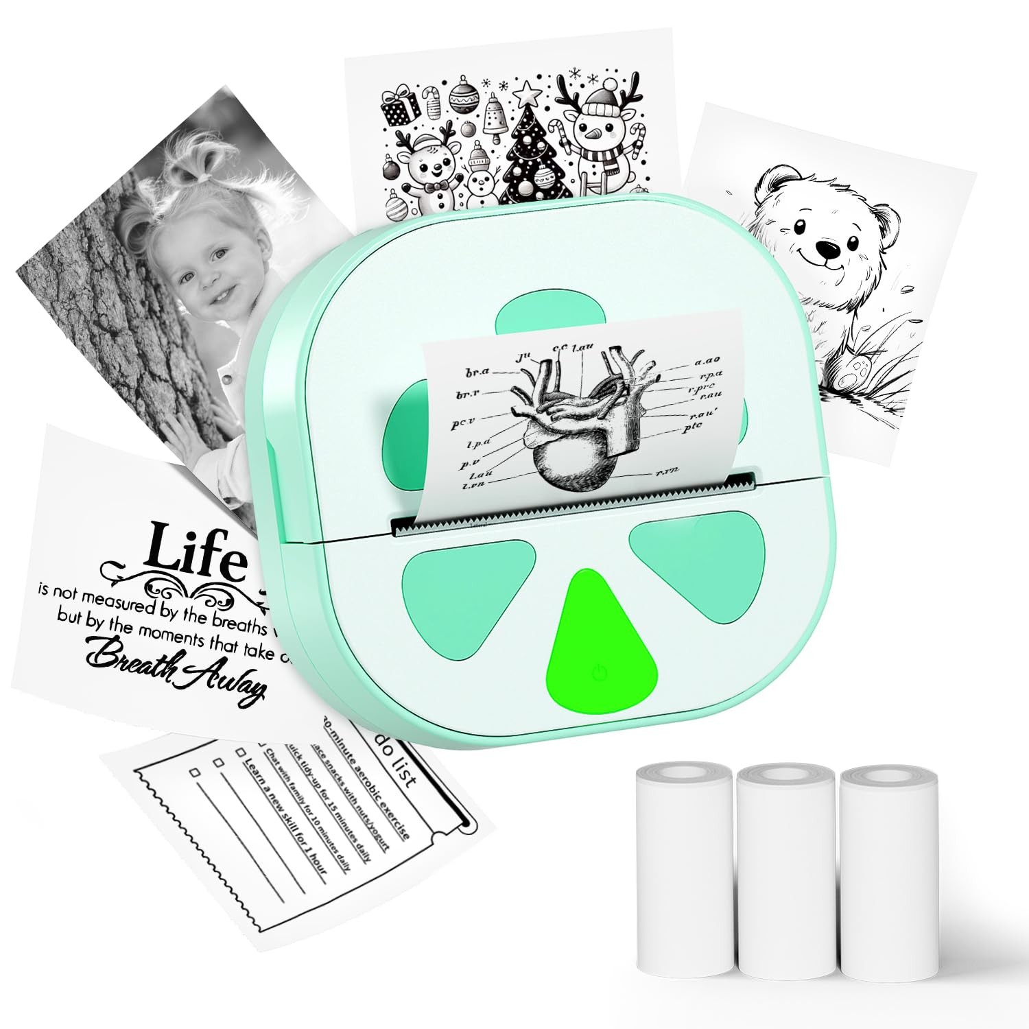 NADAIIN Mini Sticker Printer, D20 Portable Bluetooth mini printer, Green