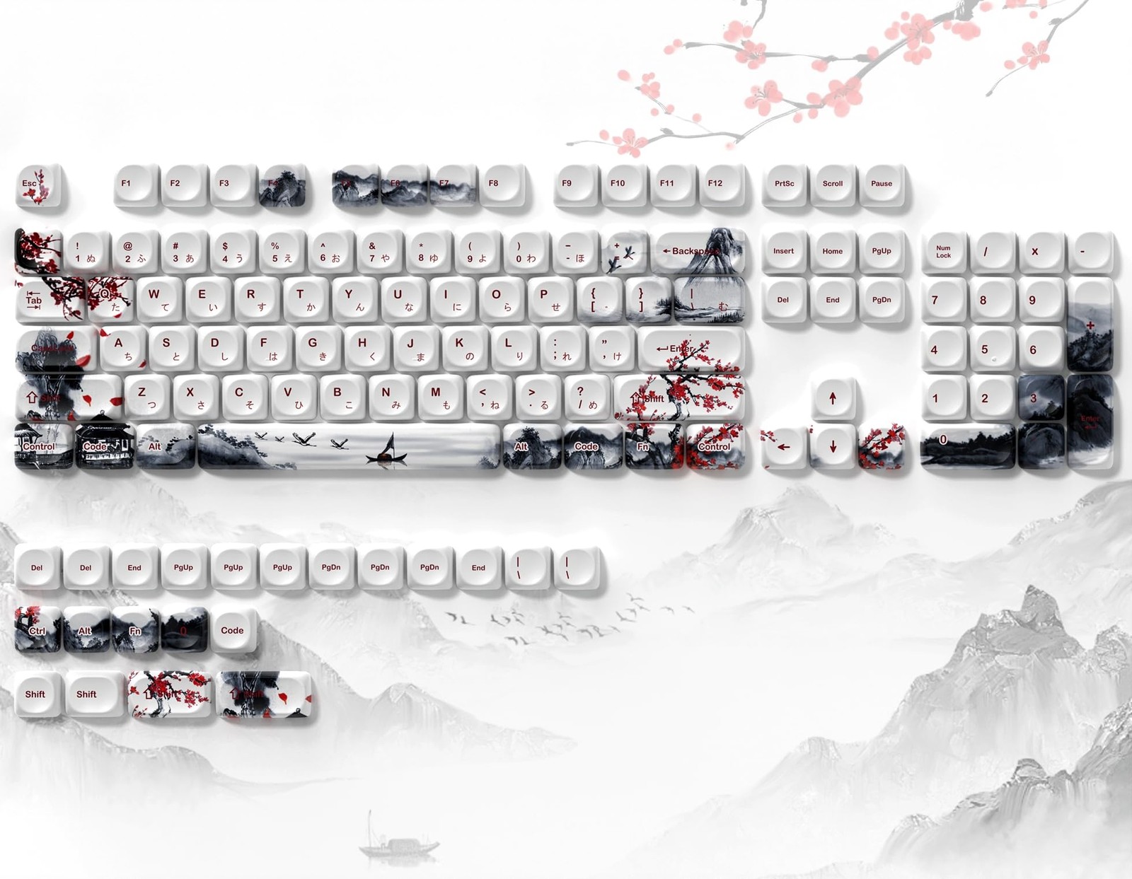 134 PCS White Japanese Cherry Blossom MOA Profile PBT Keycaps US Layout