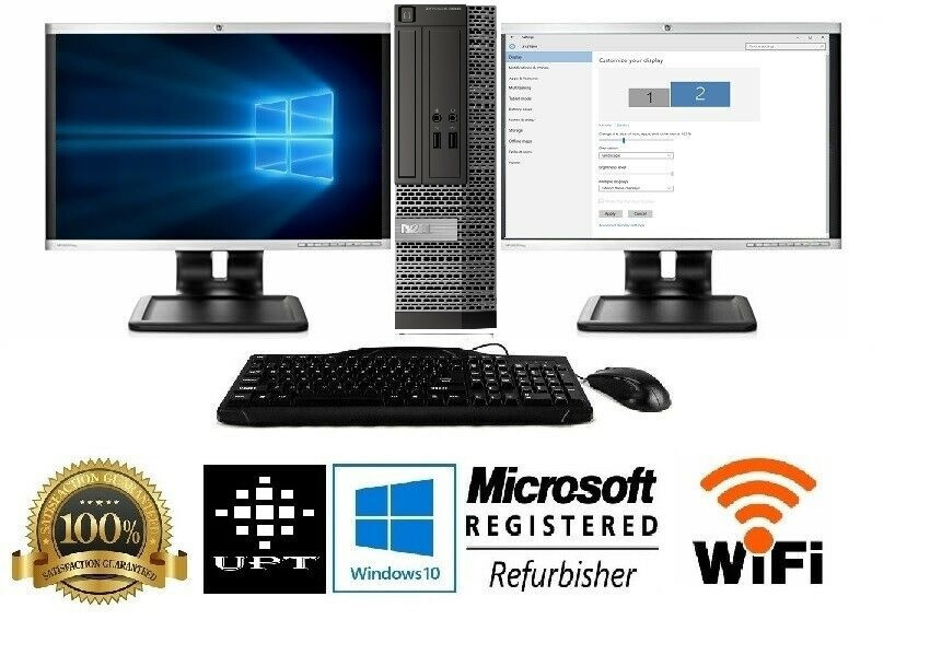 Dell OptiPlex Intel Core i7 16GB RAM 240GB SSD Windows 10 Dual 22" LCD Wi-Fi