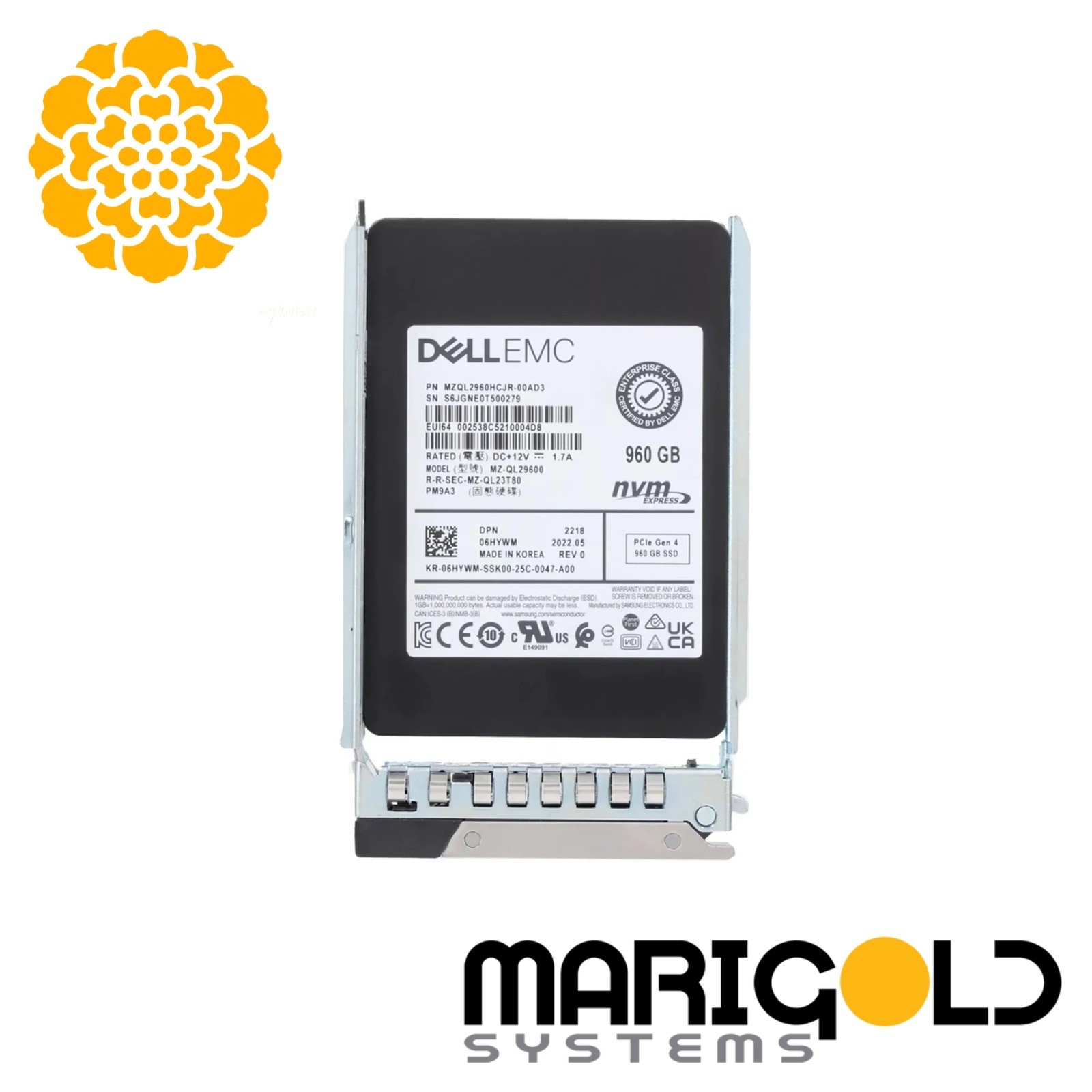 Dell 960GB Gen4 NVMe TLC SSD RI in 2.5" Tray 6HYWM 06HYWM