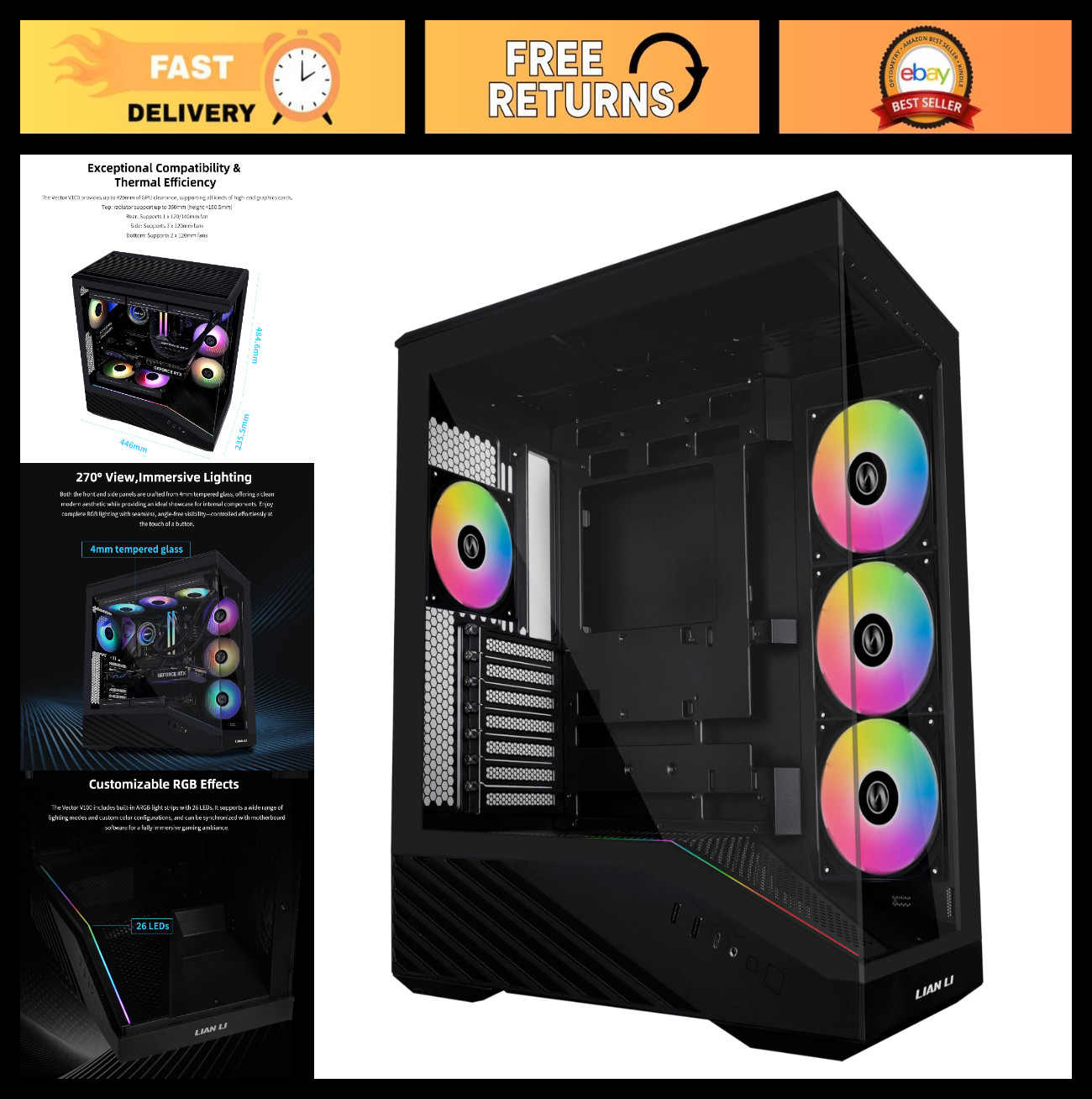 Lian Li V100-ATX Mid-Tower PC Case-Black-V100RX