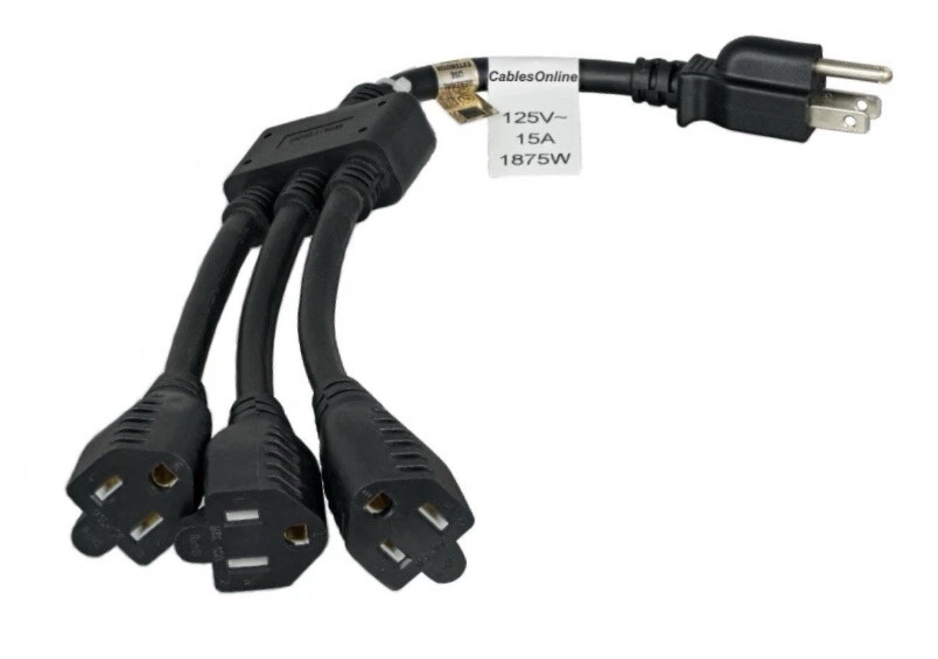 14" 3-Outlet 14AWG Power Cord Splitter (1)NEMA 5-15P to (3)NEMA 5-15R Extension