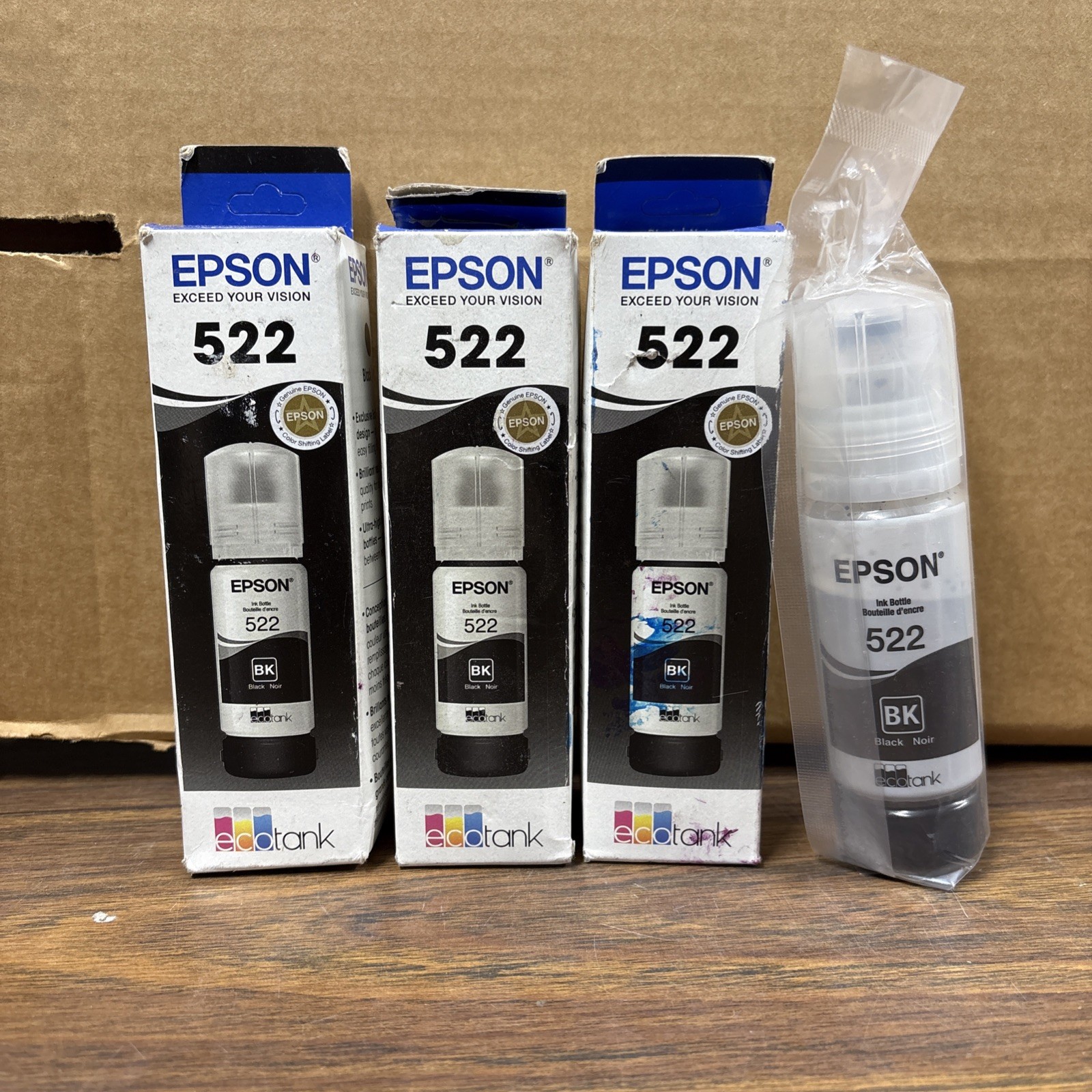 4 Pack Of EPSON 522 Black Ink Bottles - 04/2027